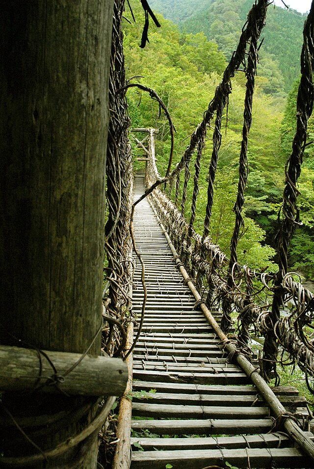 奥祖谷二重かずら橋(Jembatan Anyaman Dua di Oku Iya): Jembatan Rindu di Antara Kabut dan Hutan